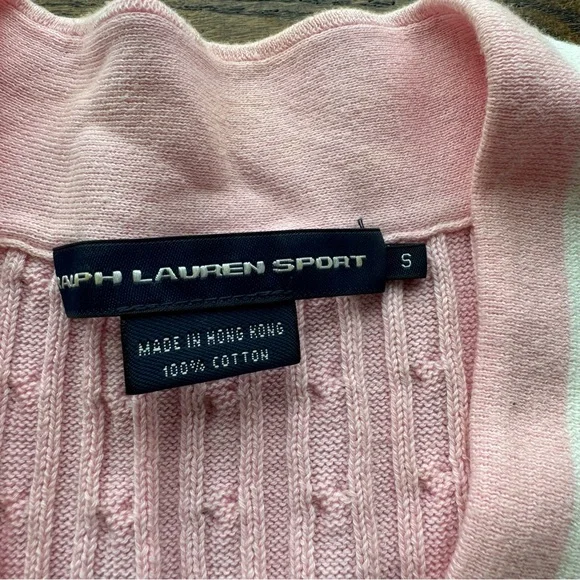 Ralph Lauren Y2K Pink Cable-Knit V-Neck Short Sleeve Sweater 100% Cotton S - Picture 2 of 5
